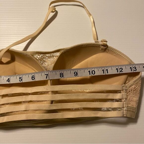 Padded push up tan beige lace bra bustier corset style wide back closure c cup - Picture 4 of 7